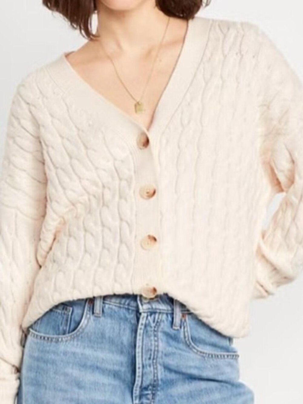 Old Navy Cream Oversized Cable Knit Cotton Cardigan - Size S